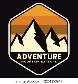Mountain, Outdoor, Adventure Emblem Patch Logo Poster Label Vector Illustration Retro Vintage Badge Sticker, And T-shirt Design