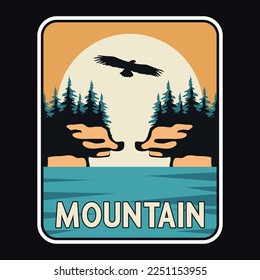 Mountain, Outdoor, Adventure Emblem Patch Logo Poster Label Vector Illustration Retro Vintage Badge Sticker, And T-shirt Design
