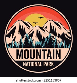 Mountain, Outdoor, Adventure Emblem Patch Logo Poster Label Vector Illustration Retro Vintage Badge Sticker, And T-shirt Design