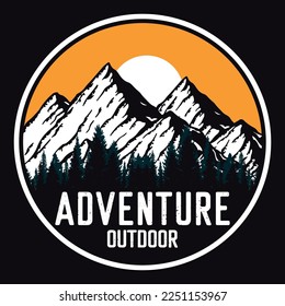 Mountain, Outdoor, Adventure Emblem Patch Logo Poster Label Vector Illustration Retro Vintage Badge Sticker, And T-shirt Design