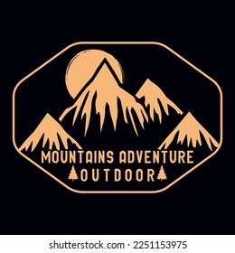 Mountain, Outdoor, Adventure Emblem Patch Logo Poster Label Vector Illustration Retro Vintage Badge Sticker, And T-shirt Design