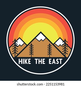 Logo-Poster-Vektorgrafik-Aufkleber für Gebirge, Outdoor, Adventure Emblem und T-Shirt-Design