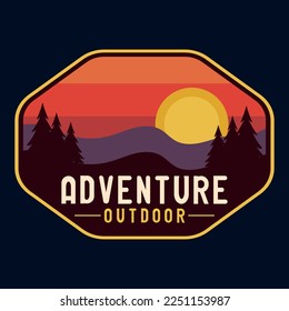 Mountain, Outdoor, Adventure Emblem Patch Logo Poster Label Vector Illustration Retro Vintage Badge Sticker, And T-shirt Design