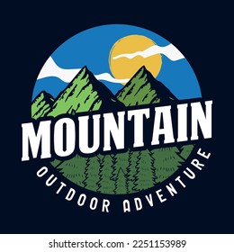 Mountain, Outdoor, Adventure Emblem Patch Logo Poster Label Vector Illustration Retro Vintage Badge Sticker, And T-shirt Design