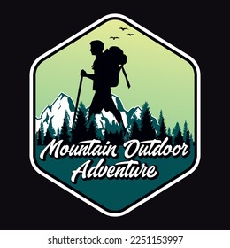 Mountain, Outdoor, Adventure Emblem Patch Logo Poster Label Vector Illustration Retro Vintage Badge Sticker, And T-shirt Design