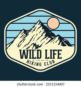 Mountain, Outdoor, Adventure Emblem Patch Logo Poster Label Vector Illustration Retro Vintage Badge Sticker, And T-shirt Design