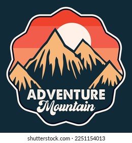 Mountain, Outdoor, Adventure Emblem Patch Logo Poster Label Vector Illustration Retro Vintage Badge Sticker, And T-shirt Design