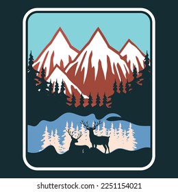 Mountain, Outdoor, Adventure Emblem Patch Logo Poster Label Vector Illustration Retro Vintage Badge Sticker, And T-shirt Design
