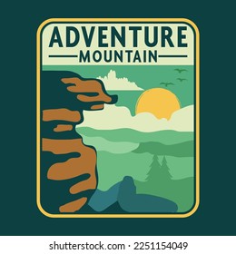 Mountain, Outdoor, Adventure Emblem Patch Logo Poster Label Vector Illustration Retro Vintage Badge Sticker, And T-shirt Design