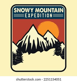 Mountain, Outdoor, Adventure Emblem Patch Logo Poster Label Vector Illustration Retro Vintage Badge Sticker, And T-shirt Design