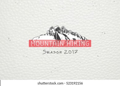 Mountain and Outdoor Adventures. Mountain Hiking. Detailed elements. Old retro vintage grunge. Typographic labels, stickers, logos and badges. Flat vector illustration
