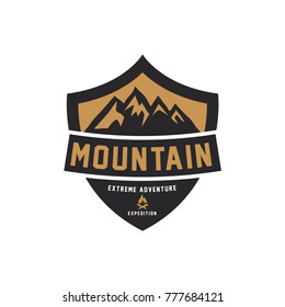 mountain and outdoor adventures logo. Tourism, hiking and camping labels. Mountains and travel icons for tourism organizations, outdoor events and camping leisure.