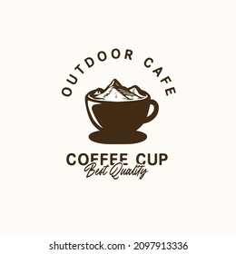 Mountain outdoor cafe coffee shop cup vintage logo template design inspiration