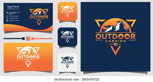 Mountain outdoor emblem Logo Design Vector with business card template background