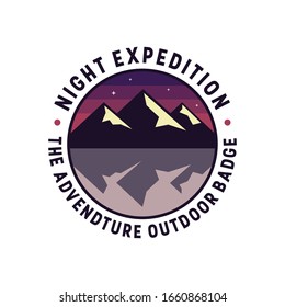 Mountain outdoor logo badge design. Night expedition vector illustration