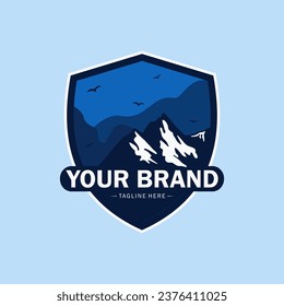 Mountain Outdoor Logo Design in blue
