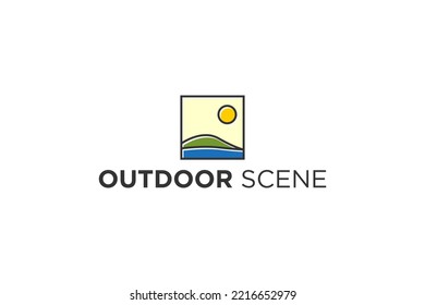 Mountain outdoor logo design hill valley illustration camp adventure emblem badge shape green organic