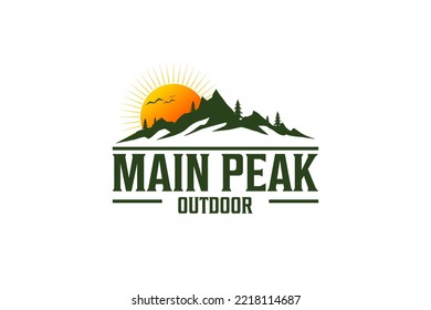 Mountain outdoor logo sunset scene illustration camp adventure emblem badge
