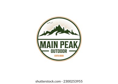 Mountain outdoor logo sunset scene illustration camp adventure hill emblem badge