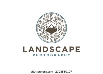 Mountain outdoor nature logo design rounded leaves illustration 