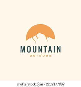 mountain outdoor nature sun sunset afternoon isolated minimal vintage logo design vector icon illustration template