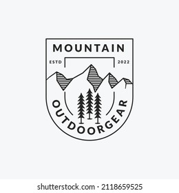 Mountain outdoor outline logo badge simple monoline minimalist modern design vector illustration