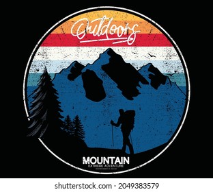 Mountain Outdoor vintage colorful graphic print artwork for apparel, poster, sticker and others. 