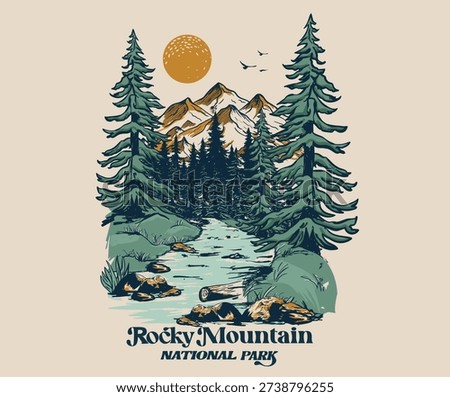 Mountain Outdoors t shirt vector design. Rocky mountain artwork for apparel, stickers, posters, background and others.