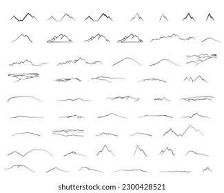 Mountain outline collection line art icon hand drawn