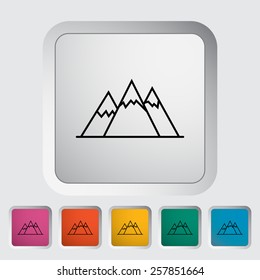 Mountain. Outline icon on the button. Vector illustration.