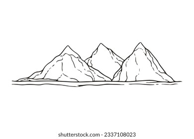 mountain outline illustration. Black and white mountain line arts wallpaper. landscape background design. Vector illustration. Hand drawn mountains sketch. mountain ranges.