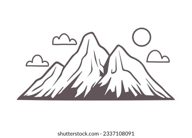 mountain outline illustration. Black and white mountain line arts wallpaper. landscape background design. Vector illustration. Hand drawn mountains sketch. mountain ranges.