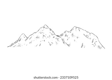 mountain outline illustration. Black and white mountain line arts wallpaper. landscape background design. Vector illustration. Hand drawn mountains sketch. mountain ranges. mountain vector.