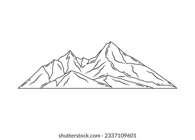 mountain outline illustration. Black and white mountain line arts wallpaper. landscape background design. Vector illustration. Hand drawn mountains sketch. mountain ranges. mountain vector.