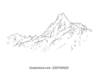 mountain outline illustration. Black and white mountain line arts wallpaper. landscape background design. Vector illustration. Hand drawn mountains sketch. mountain ranges. mountain vector.