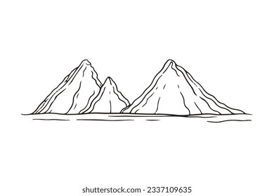 mountain outline illustration. Black and white mountain line arts wallpaper. landscape background design. Vector illustration. Hand drawn mountains sketch. mountain ranges. mountain vector.
