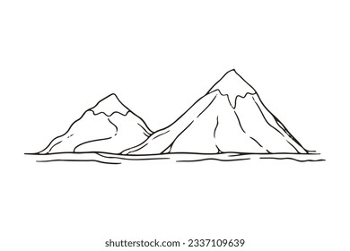 mountain outline illustration. Black and white mountain line arts wallpaper. landscape background design. Vector illustration. Hand drawn mountains sketch. mountain ranges. mountain vector.