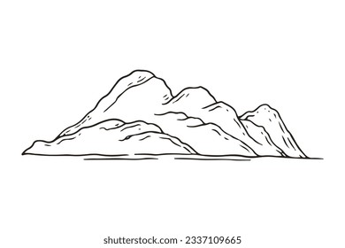 mountain outline illustration. Black and white mountain line arts wallpaper. landscape background design. Vector illustration. Hand drawn mountains sketch. mountain ranges. mountain vector.