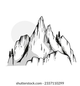 mountain outline illustration. Black and white mountain line arts wallpaper. landscape background design. Vector illustration. Hand drawn mountains sketch. mountain ranges. mountain vector.