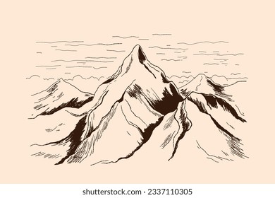 ilustración del contorno de montaña. Papel tapiz de las artes de las líneas de montaña en blanco y negro. diseño de fondo paisajístico. Ilustración vectorial. Esbozo de las montañas dibujadas a mano. cordilleras. vector de montaña.