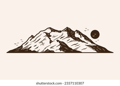 mountain outline illustration. Black and white mountain line arts wallpaper. landscape background design. Vector illustration. Hand drawn mountains sketch. mountain ranges. mountain vector.