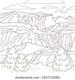 ilustración del contorno de montaña. Papel tapiz de las artes de las líneas de montaña en blanco y negro. diseño de fondo paisajístico. Ilustración vectorial. Esbozo de las montañas dibujadas a mano. cordilleras. vector de montaña.