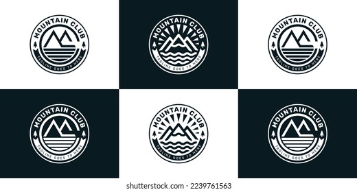 Ilustración de contorno de montaña, logotipo de aventura exterior con letra MC.Montañas icono vector.