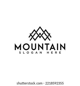 mountain and outline logo icon and vector
