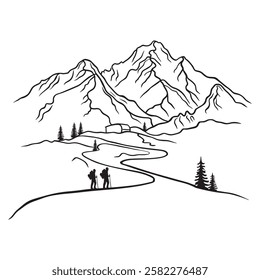 Mountain outline vector art illustration