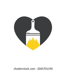 Mountain paint vector logo design template. Mountain and paint brush with heart icon vector design.