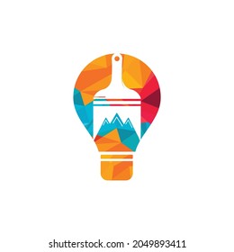 Mountain paint vector logo design template. Mountain and paint brush with lightbulb icon vector design.