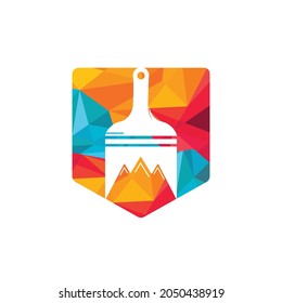 Mountain paint vector logo design template. Mountain and paint brush icon vector design.