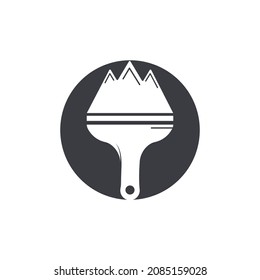 Mountain paint vector logo design template. Mountain and paint brush icon vector design.