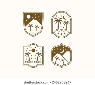 mountain and palm tree boho theme vector icon design illustration collections template sets